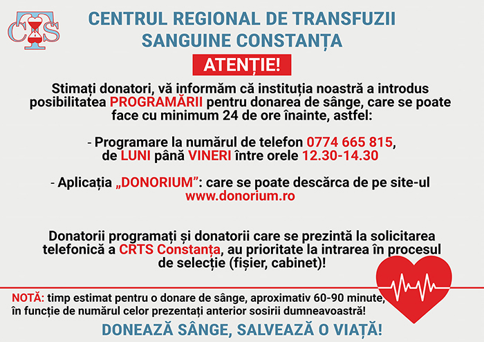 Anunț Centrul de Donare