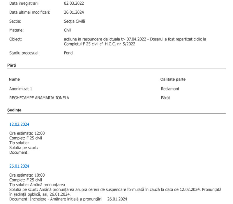 Tribunalul ILFOV - Informaţii dosar-1
