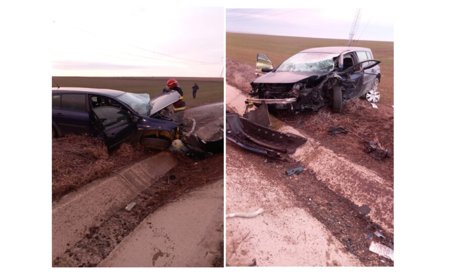 Trei mașini s-au ciocnit la Gura Dobrogei. Două persoane sunt rănite